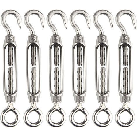 6 Pcs Tendeur De Fil Tendeur M4 En Acier Inoxydable Réglable Crochet De Ridoir Et Oeil Ensemble Heavy Duty (1/5)