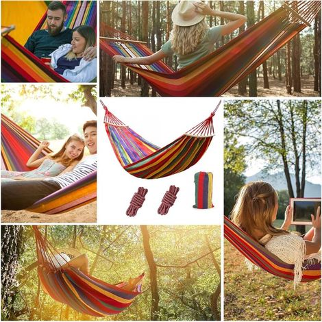 Hamac Suspendu, Hamac d'extérieur multi-personnes en coton - 210 x 150 cm - Charge maximale 200 kg - Portable avec sac de transport - pour terrasse, cour ou pelouse, 200 x 150