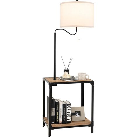 COSTWAY Lámpara de Pie con Mesa y Puertos de Carga USB, Lámpara de Mesa con Brazo Giratorio de 360°, Lámpara de Lectura de Pie Mesita de Noche para Salón, Dormitorio (1/5)
