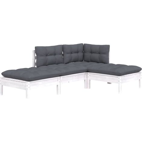 Vidaxl – Salon de jardin 4 places en pin massif – Coussins confortables – Idéal pour configurations modulaires – Résistant aux intempéries