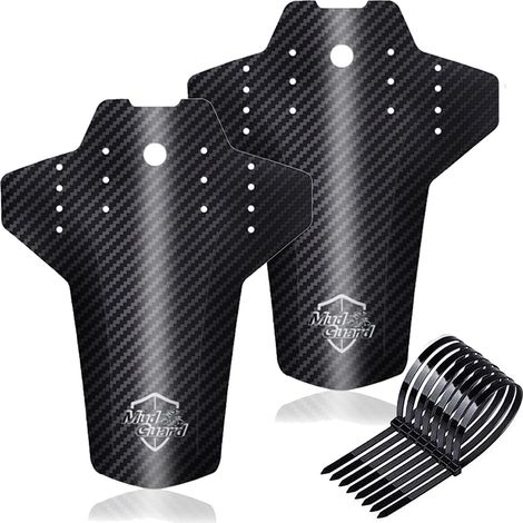 2 pièces Ensemble de Garde Boue de Vélo, Garde-Boue Universels Avant et Arrière pour VTT, avec 8 Attaches de Câble, Fibre de Carbone, Accessoires de Vélo de Montagne (1/5)