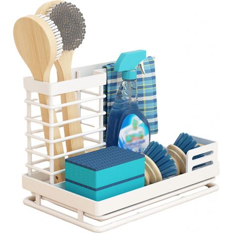 Organisateur de comptoir cuisine 3 en 1 porte éponge pour savon et brosse égouttoir acier au carbone. (1/5)