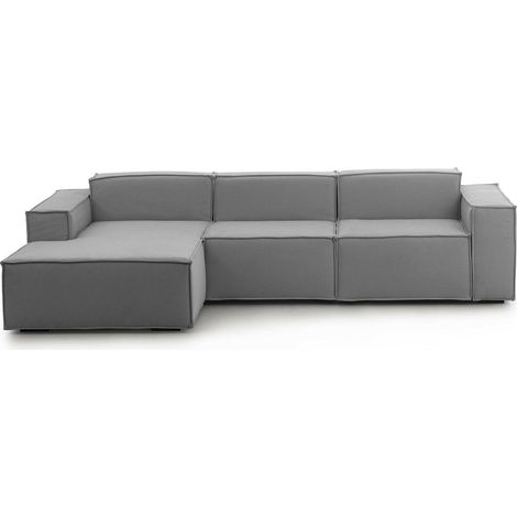 Talamo Italia - Divano fisso con penisola Alganibra, Divano componibile con penisola sinistra, Sofà moderno in tessuto, 100% Made in Italy, Cm 300x170h70, Grigio (1/5)