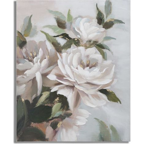 Dipinto su tela Flower & Leaf con rose bianche e foglie verdi 80x100 cm (1/5)
