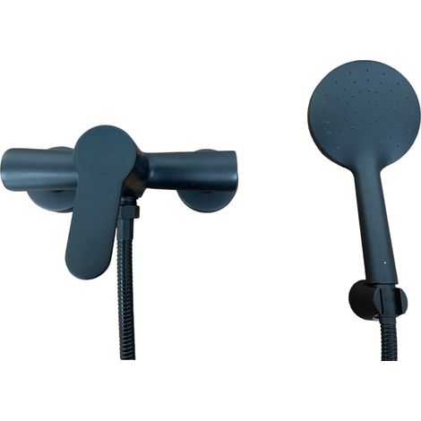 Mitigeur de douche pour robinetterie apparente, complet, noir mat (1/4)
