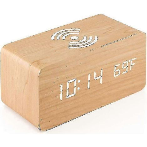 Ce réveil numérique en bambou et en bois est doté d'une charge sans fil, de trois alarmes, d'un affichage LED, d'une commande vocale et d'une fonction snooze, ce qui le rend idéal pour les chambres et (1/5)