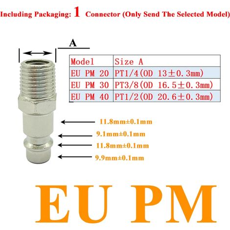 (EU PM-20) Raccords de tuyau d'air UE, coupleur, accessoires pour compresseur, raccord à dégagement rapide, connecteur pneumatique standard européen. (1/5)