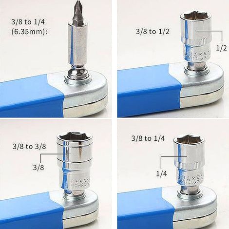 Pro Offset Extension Wrench - Abgewinkelter Verlängerungsschlüssel mit 1/2", 1/4" und 3/8" - Multifunktional, geeignet für beengte Platzverhältnisse (blau) (1/5)