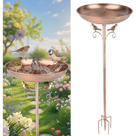 Bac à Oiseaux Debout Hivernal en Métal pour Jardin et Balcon, Grand Bain d’Oiseaux avec Base Stable à 5 Pointes, Résistant au Gel, Abreuvoir et Mangeoire pour Oiseaux Sauvages, Hauteur 30-103cm (1/5)