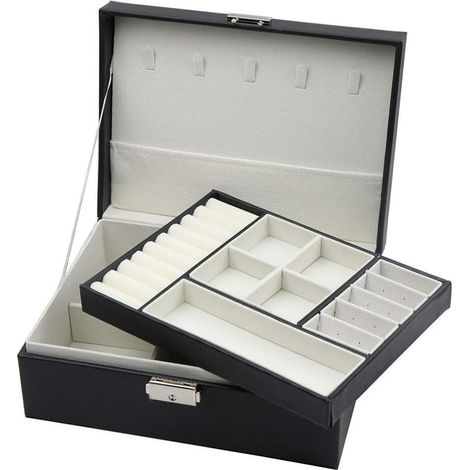 Schmuckschatullen, Schmuckkästchen, 2-lagiges Leder, Schmuckkästchen für Damen, Mädchen, Teenager, Schmuck-Aufbewahrungsbox, Schmuck-Aufbewahrungsbox mit Schloss (schwarz)