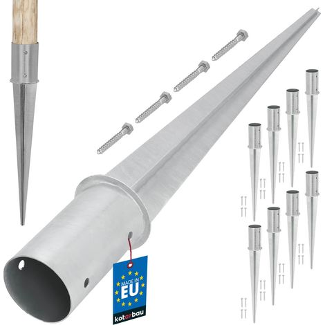 KOTARBAU® Lot de 8 Support Poteau Bois - ⌀ 80 mm - Support Poteau à Enfoncer - Acier Galvanisé - Argent - Pour Poteaux Bois Rond - Résistant à La Corrosion (1/5)