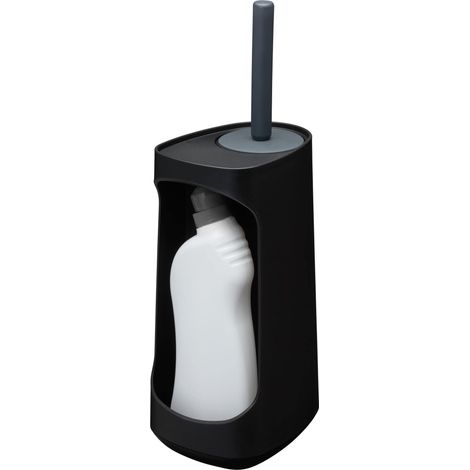 Porte-Brosse WC avec capacité de Rangement autoportante avec Brosse Flexible Swoop, Noir/Anthracite, 187x145x454mm (1/5)
