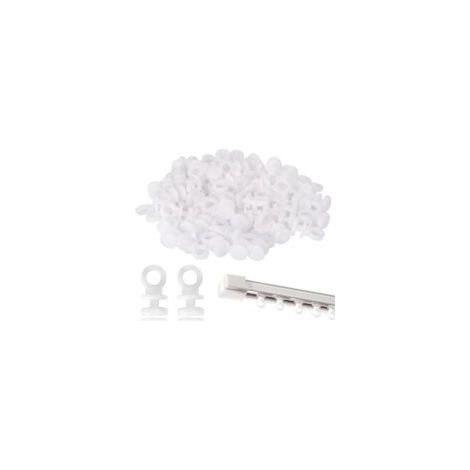100 roulettes pour tringle à rideaux, crochets de rideaux en plastique blanc, roulettes faciles à faire glisser, adaptées aux fenêtres, aux portes et aux rideaux de douche. - Crezuo