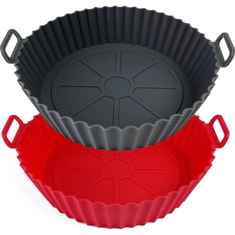 HOXILEELEO - Ensemble de 2 doublures en silicone pour friteuse à air chaud - Doublures réutilisables en silicone pour la cuisson et la pâtisserie (gris + rouge) (1/4)
