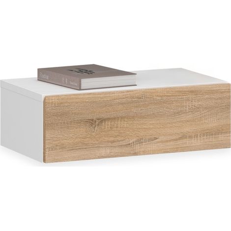 Chevet suspendu OCEANE, en bois - Blanc et sonoma (1/4)