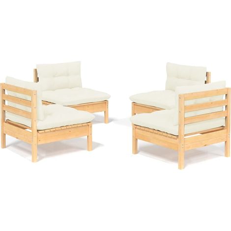 Salon de jardin 4 pcs Contemporain, Ensemble repas de jardin, avec coussins crème Bois de pin OIB7796E (1/5)