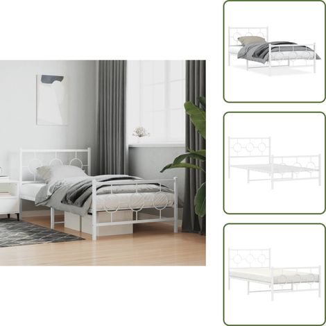 Cadre de lit métal sans matelas et pied de lit blanc 100x200 cm - Cadre De Lit - Lit Simple - Lit Metal - Lit Blanc - Sommier (1/5)