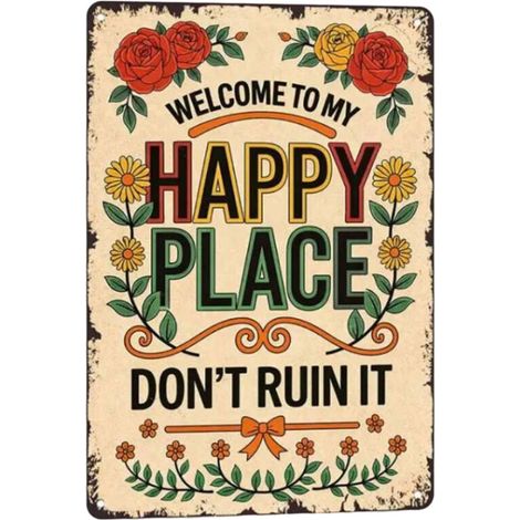 Panneau de jardin en métal, bienvenue à Happy Place, Plaque-1