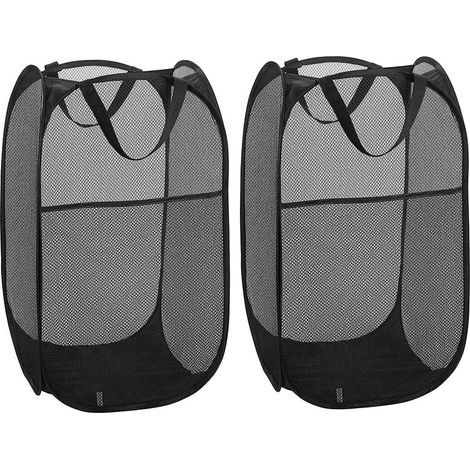 Cestas plegables de malla para ropa sucia, cesto de ropa, bolsa de basura, cesto de juguetes, organizador (negro) (1/5)