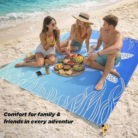 Couverture de Plage 200 x 140 cm – Couverture de Pique-Nique imperméable compacte avec 4 piquets Vent Tapis de Plage Pliable (1/3)