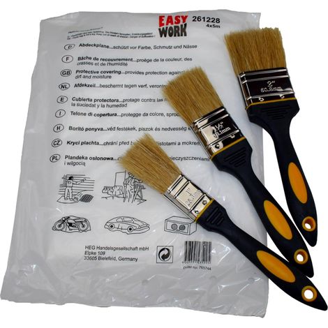 Pinselset Flachpinsel 25 - 50mm Malerpinsel Set mit Maler Abdeckfolie (1/5)
