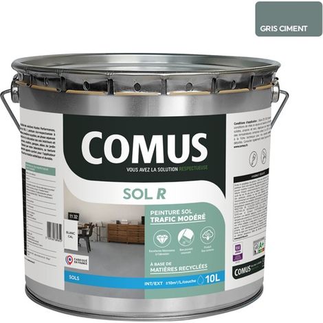 COMUS SOL R GRIS CIMENT 10L - peinture acrylique en phase aqueuse pour sols intérieurs et extérieurs pour trafic modéré (1/2)
