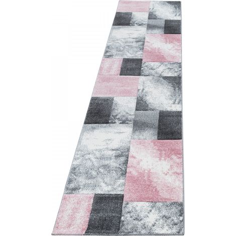 Tapis de Couloir Moderne 3D - Rose et Gris - 80 x 300 cm - Design Géométrique Hawaii (1/5)