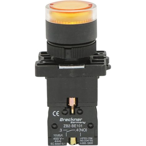 Pulsante indicatore LED giallo con resistenza integrata 1NO, 24V LAY5 Breckner Germany (1/5)
