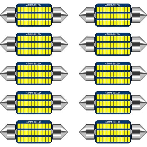 10 x LED Shuttle Bulbs 12V 41mm 42mm C5W Error Free 6000K White Light Super Bright LED Bulb C5W 42mm 5W Car Interior Dome Ceiling Plate (1/5)