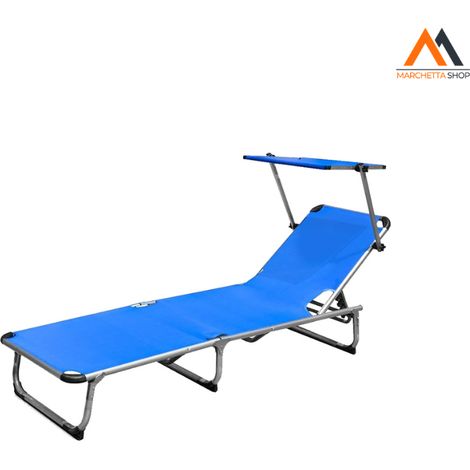 LETTINO SPIAGGIA CON PARASOLE cm 187 x 60 x h 30 - telo blu