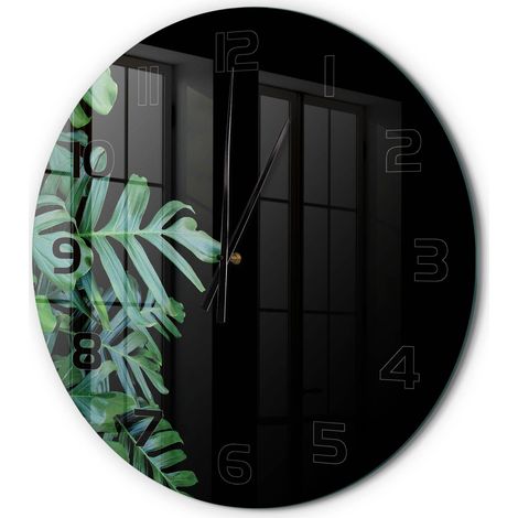 Horloge Murale Ronde Originale en Verre Silencieuse Design Moderne Salon Monstera fi 60 cm (1/5)