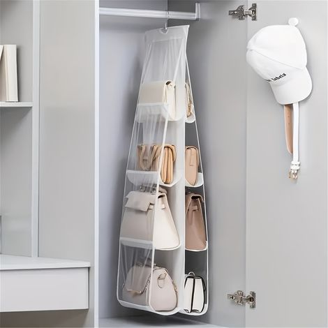 Organisateur de sacs à main multicouches pour placard, 1 pièce, 6/8 compartiments, économique en espace pour valises et sacs à main, en matériau polyester (1/4)