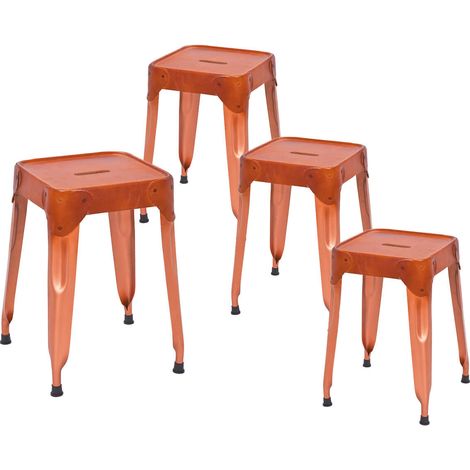 LOFT CUIR - Lot 4 Tabourets Métalliques Coloris Cuivre et Revêtement Cuir (1/5)