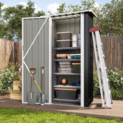 Aoxun Metall-Gartenhaus, verriegelbare Tür, Außenschrank, robust und rostbeständig, Werkzeugschuppen mit Pultdach, Schwarz, 88 x 61 x 164 cm