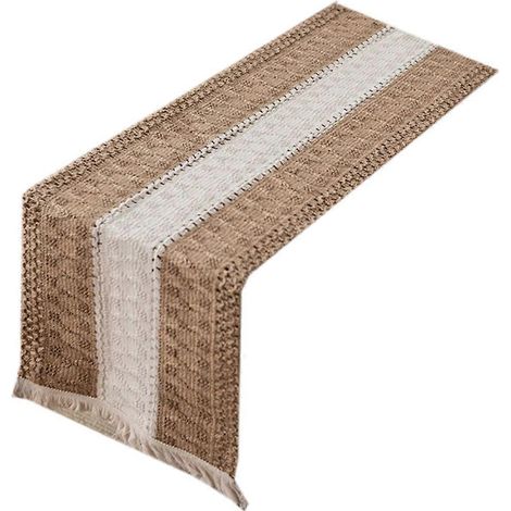 Napperon de table en lin et coton tissé bicolore avec pompons, 30 x 120 cm, orné de fils de coton. Décoration idéale pour mariages, fêtes et cuisines. Matière : coton. (1/5)