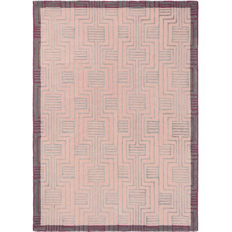 Tapis salon et chambre en laine 170x240 rose rectangle fait à la main (1/5)