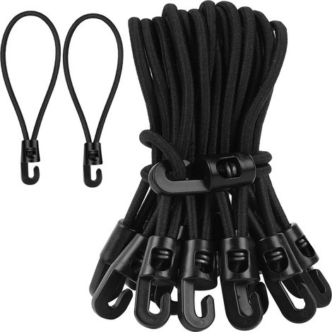 Cuerda Elástica Con Gancho - 10 Cm - Para Tienda De Campaña Jardín Banderas - Negro - 20 Unidades (1/5)