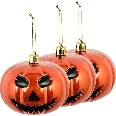 Lot de 3 pendentifs d'Halloween en plastique : citrouille au visage de fantôme effrayant (1/5)