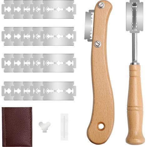 1 Set Bread Knives Set, Wooden Bread Knife with 20 Stainless Steel Blades, Manual Dough Cutter, Pastry Accessories (1/5)