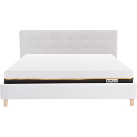 Ensemble Lit adulte 140x190cm avec tête de lit en tissu beige - Milo + Matelas mémoire de forme - Dual Confort (1/5)