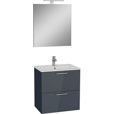 Vitra Mia ensemble meuble 59x61x39,5 cm avec miroir, lavabo et éclairage LED, Anthracite brillant (MIASET60A) (1/2)