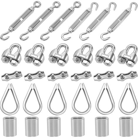 M5 Stainless Steel Cable Ties 3mm Wire Rope Tensioner Kit with Lugs and Sockets for Clothesline, Garden, Fence, Shade Sail (30 Pieces) (1/5)