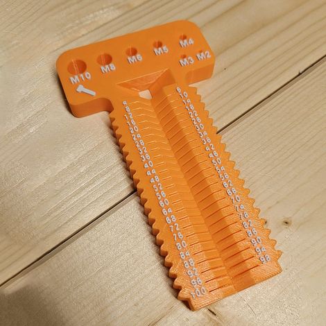 Outil de mesure de vis M2-M10 + L4-100 mm. Cet outil permet de mesurer les vis métriques de M2 à M10, d'une longueur de 4 à 100 mm. - Orange-jaune-blanc