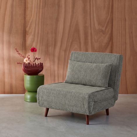 Chauffeuse convertible tissu chenille piètement bois 1 place vert - Guest