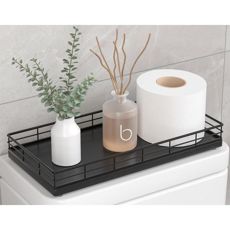 Plateau de réservoir de toilette avec cadre en métal support de réservoir d'eau arrière ou supérieur salle de bain comptoir rangement (1/4)