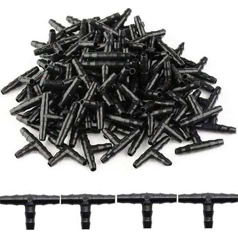 100 Pcs Tee Raccord de Tuyau 4/7mm- T Raccord Connecteur PVC d'arrosage Buse d'atomisation Goutte à Goutte Micro Spray Irrigation Joint pour Tuyau Systèmes Automatique Outil (1/5)