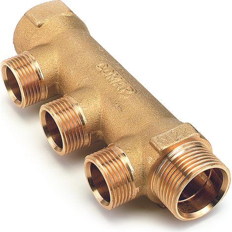 Comap – Collecteur matricé 1" M22 – Entraxe 35 mm – 3 sorties – Robinet poussoir intégré – Performance anti-perte de charge