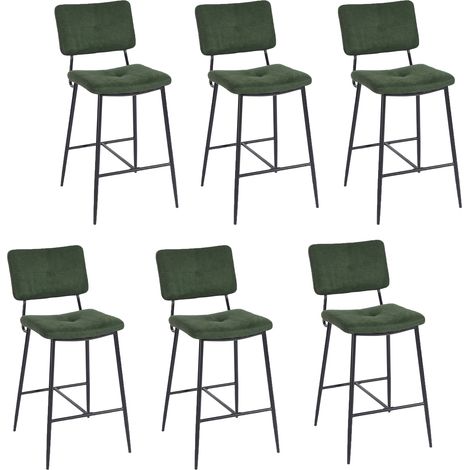 MEUBLES COSY Lot de 6 Tabouret de Bar Rétro Vintage - Siège Rembourrés de 69 cm de Haut - Chaises Hautes en tissu vert - pieds et repose pieds en métal noir (1/5)