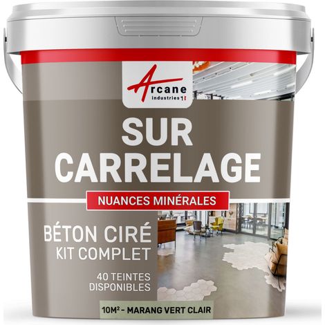 Béton ciré sur carrelage, cuisine, salle de bain, mural, sol, plan de travail, décoratif, revêtement, douche, kit - 10 m² (en 2 couches) Marang Vert Clair - ARCANE INDUSTRIES
