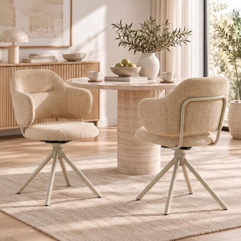 Wahson Set of 2 Swivel Dining Chairs, Upholstered Chenille Kitchen Chairs, Modern Padded Living Room Chairs, Yellow (1/5)